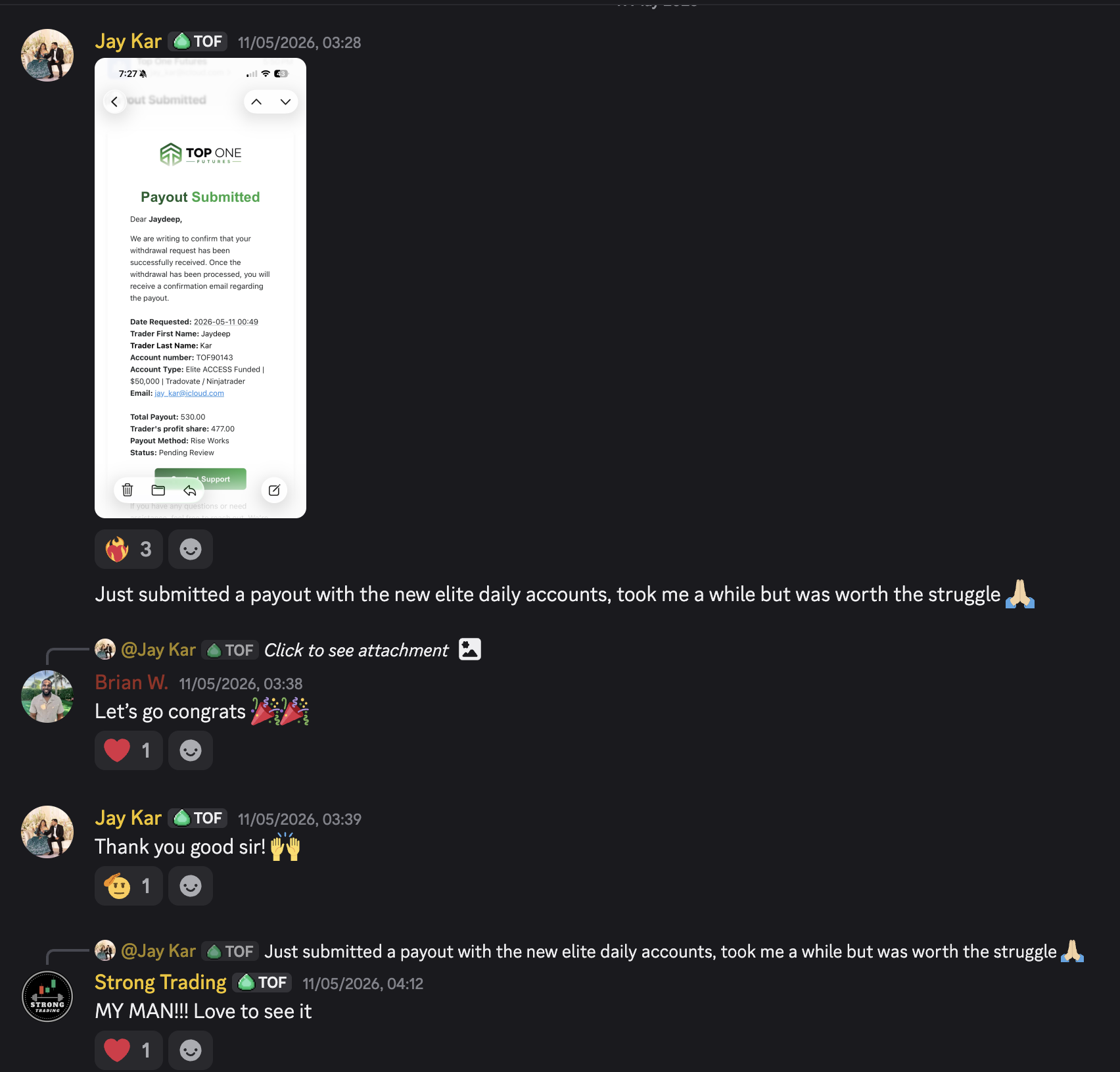 Jay Kar — Top One Futures $530 payout submitted