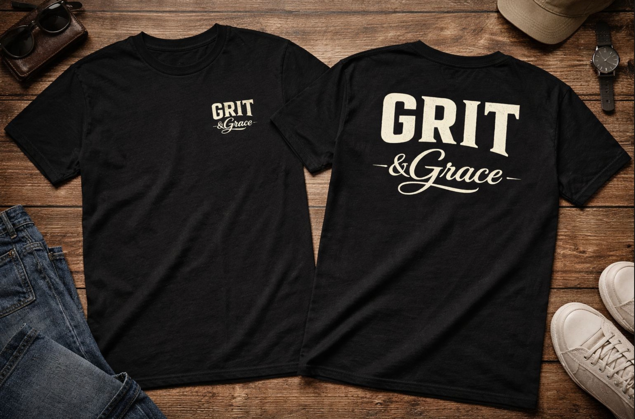 Classic black tee front and back