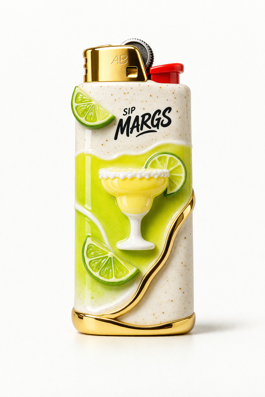 Custom ceramic lighter casing with Sip Margs branding