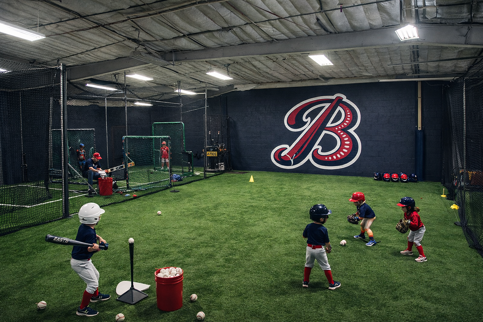 Young athletes training on the indoor turf at Buda Sports Academy
