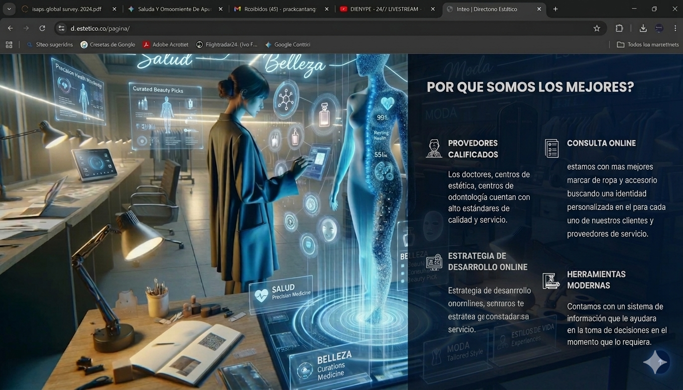 Futurista interfaz holográfica de IA analizando salud y belleza corporal