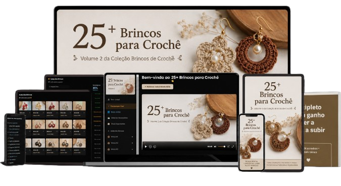 Portada de la guía de aretes de crochet en distintos dispositivos