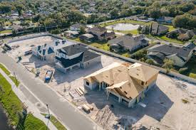 Aerial view of homes under construction