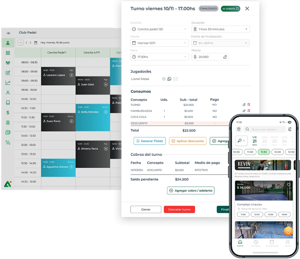ATC Dashboard - Grilla de reservas y app móvil
