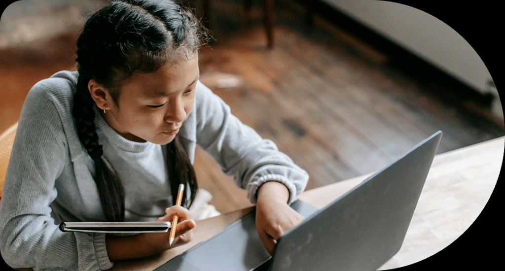 Child learning on laptop