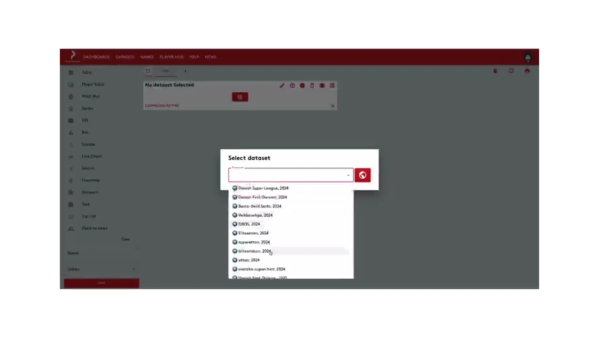 Analytics platform dataset selection preview
