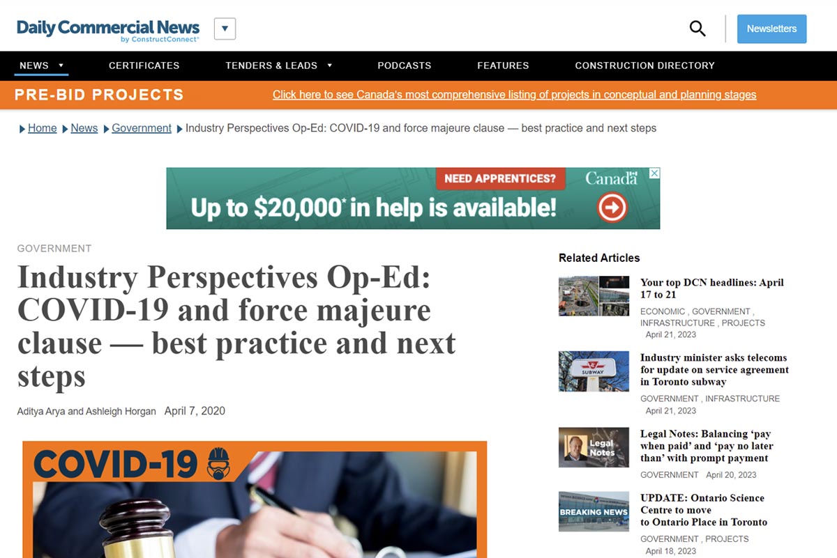 Industry Perspectives Op-Ed: COVID-19 and force majeure clause — best practice and next steps