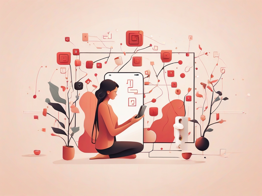 Woman interacting with Instagram business features illustration