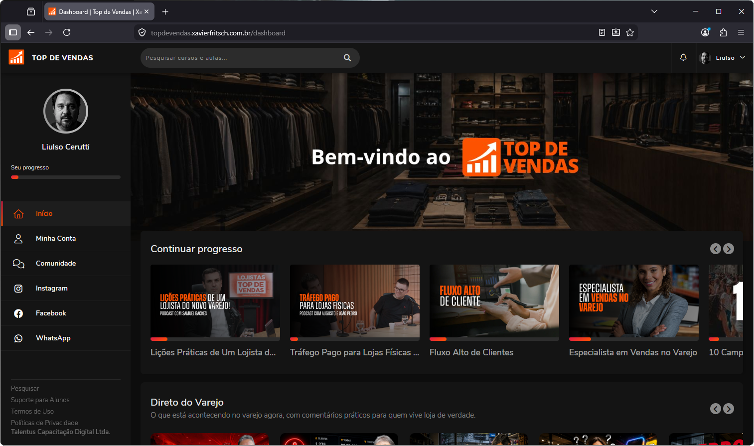 Plataforma Top de Vendas — visão desktop