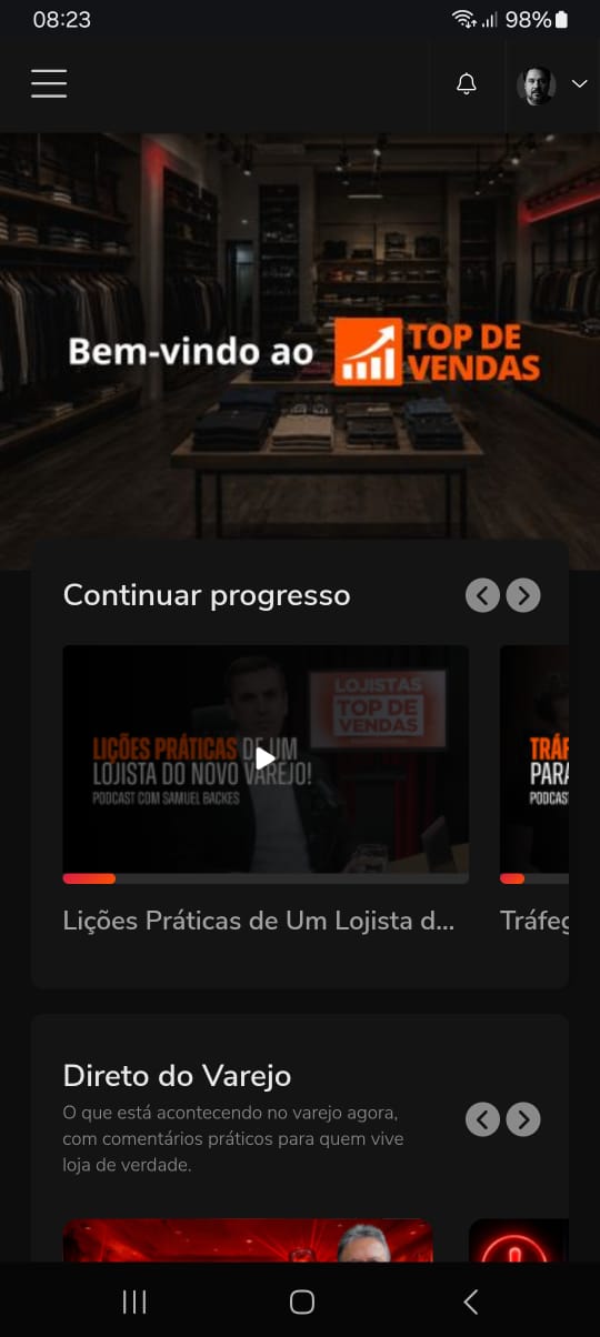 Plataforma Top de Vendas — visão mobile