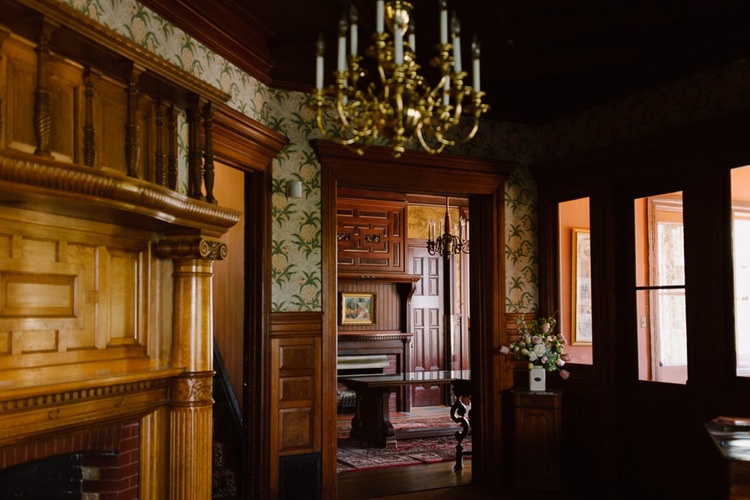 Falkirk Mansion interior - grand room with chandelier