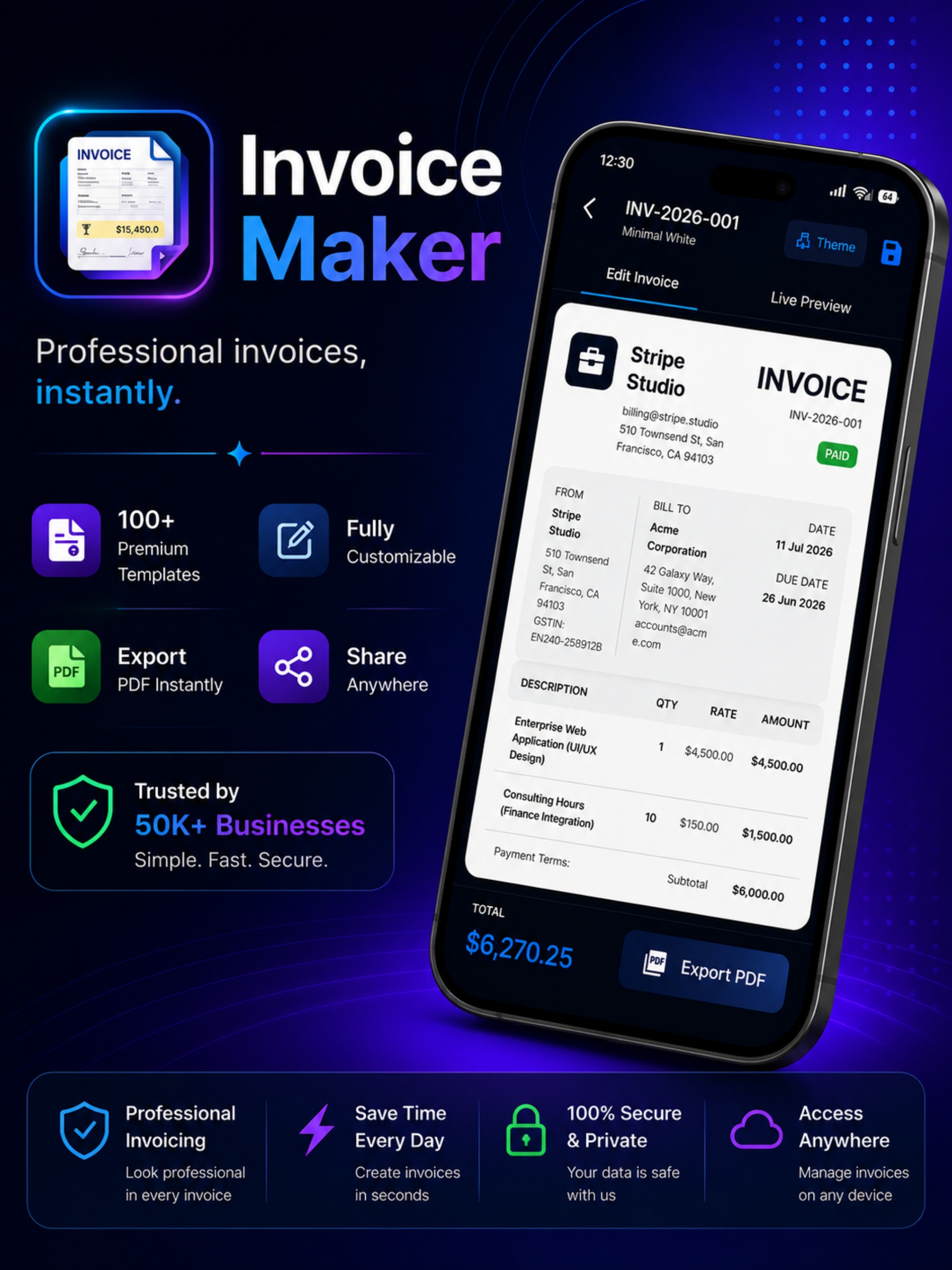 Invoice Maker - Stripe Studio Theme