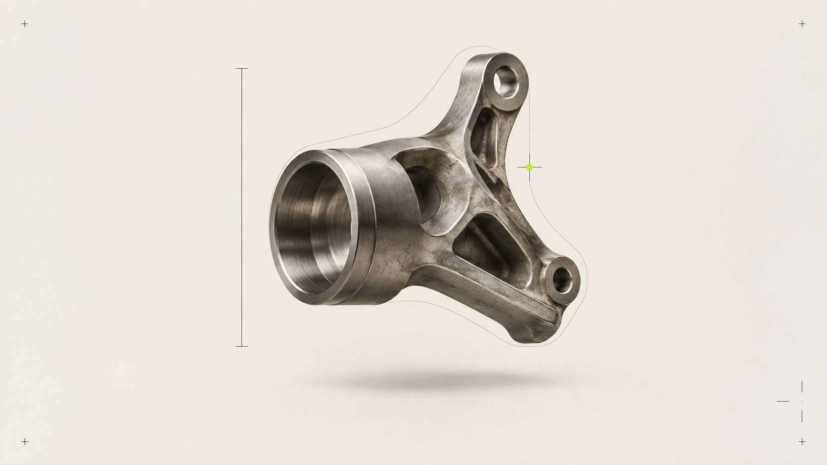 Precision machined object floating on archival paper, framed by registration measurement marks