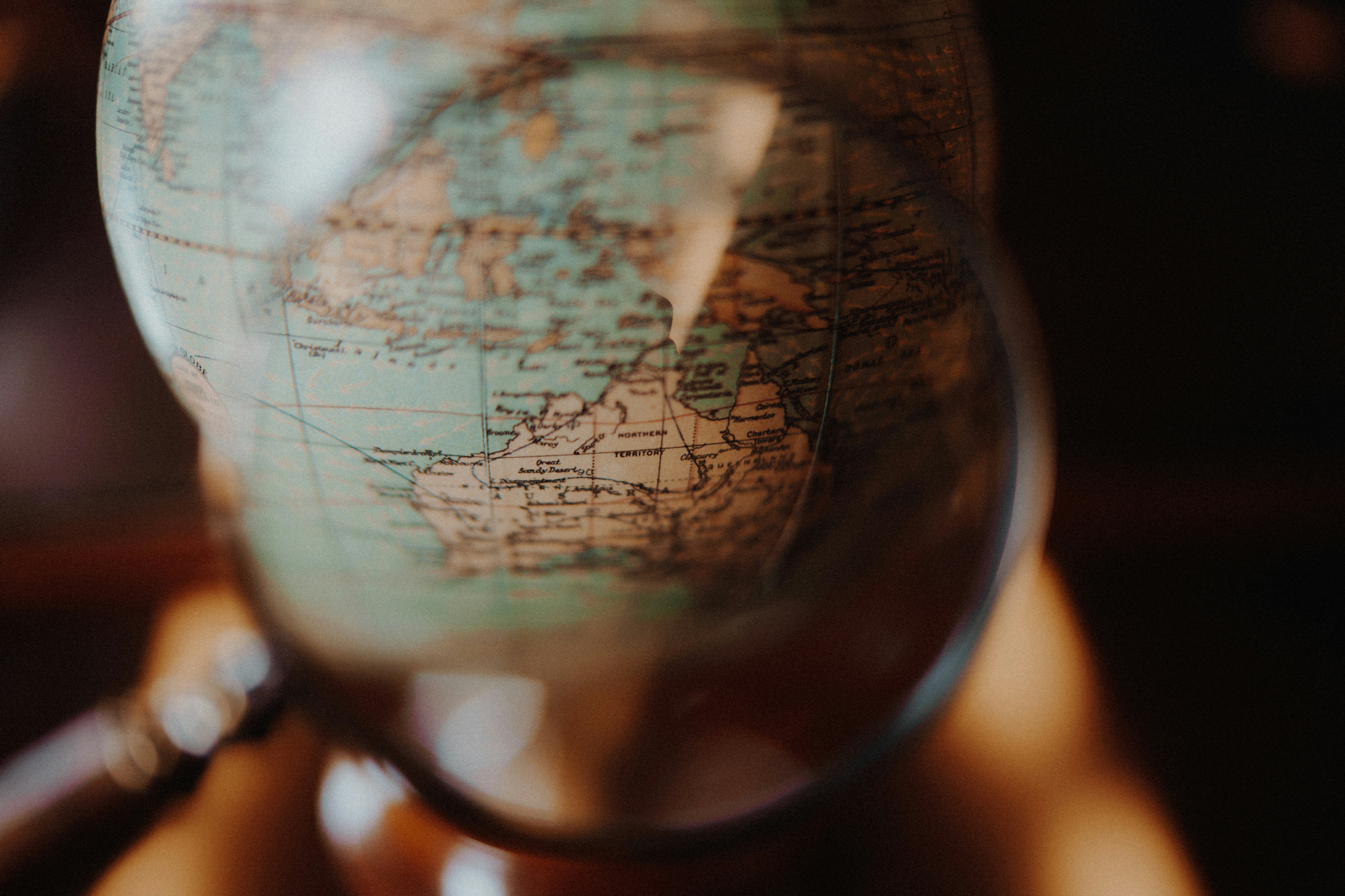 Close-up vintage globe showing Australia representing national reach