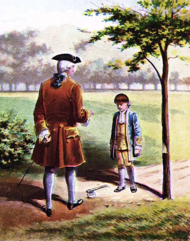 Washington and Young George — Cherry Tree Illustration