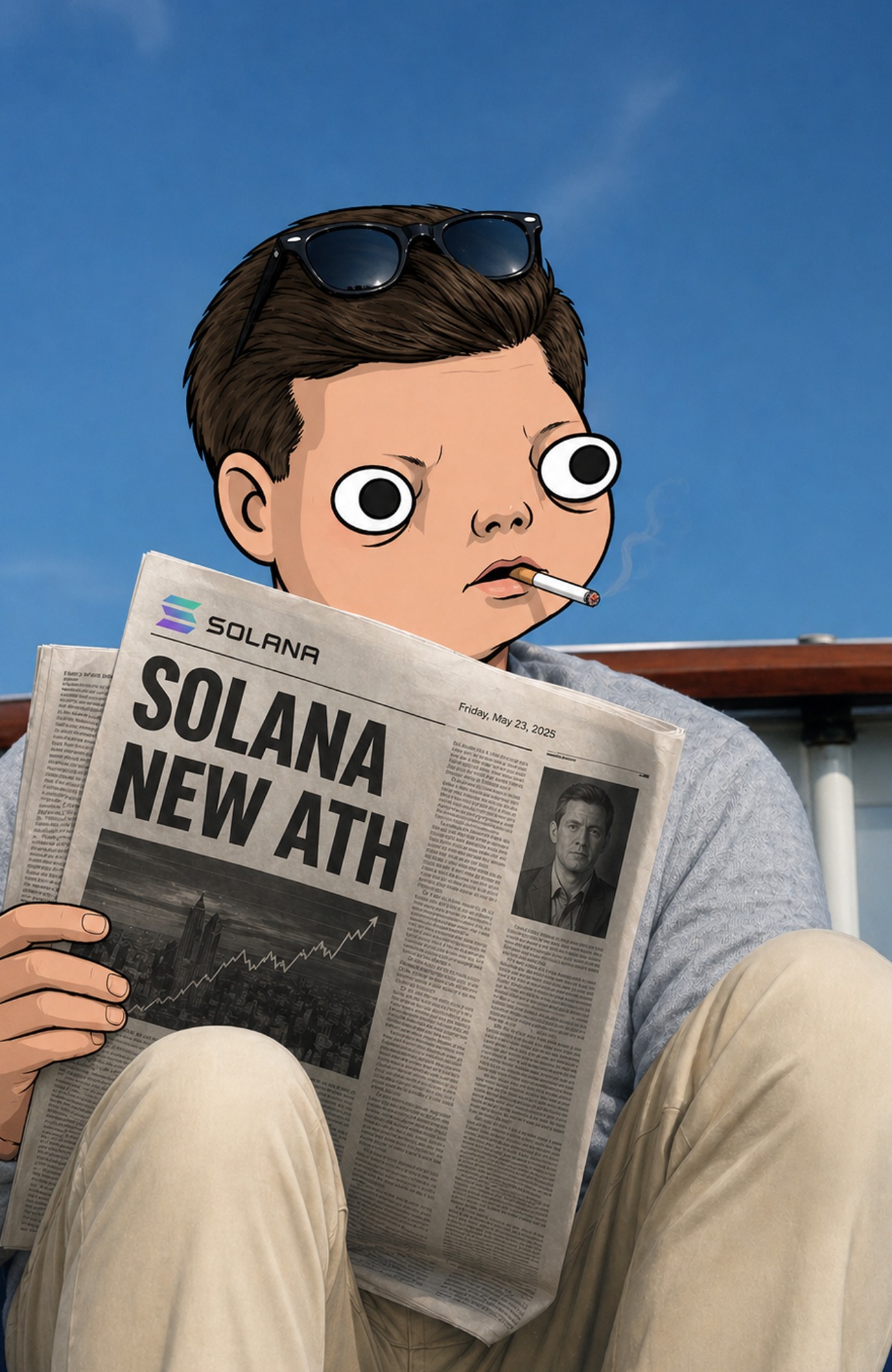 Juhn Kunnedy reading Solana New ATH newspaper