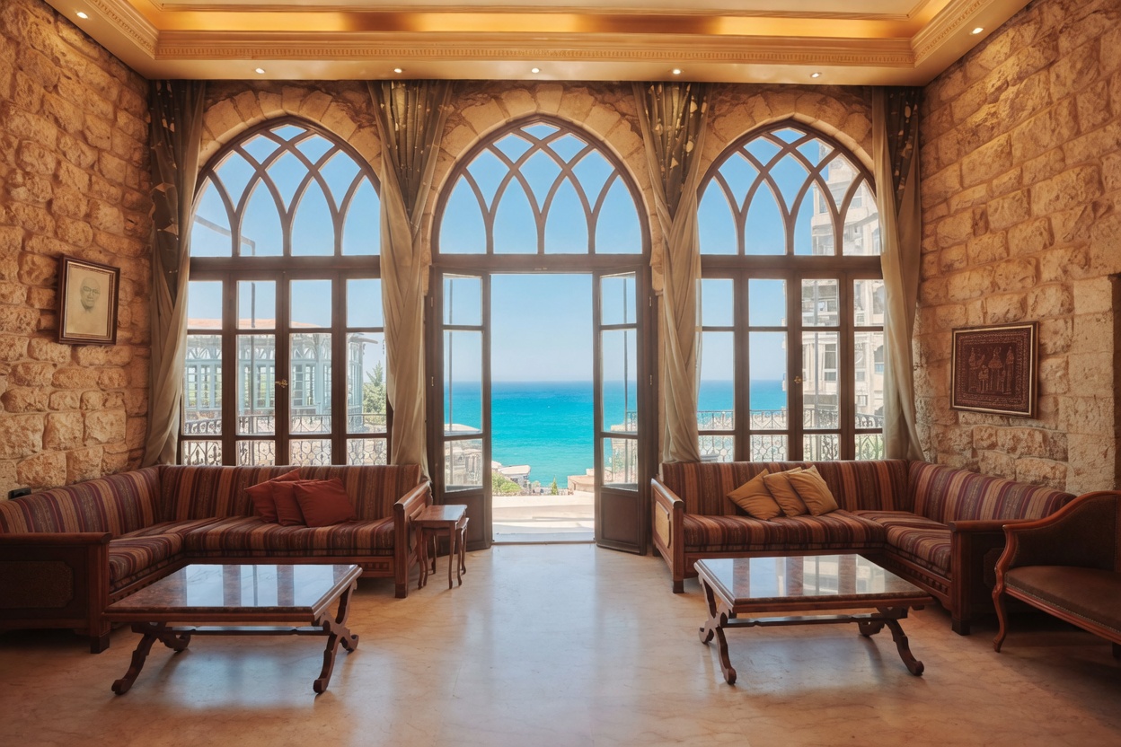 Gothic arched windows in Beit Zouk living room