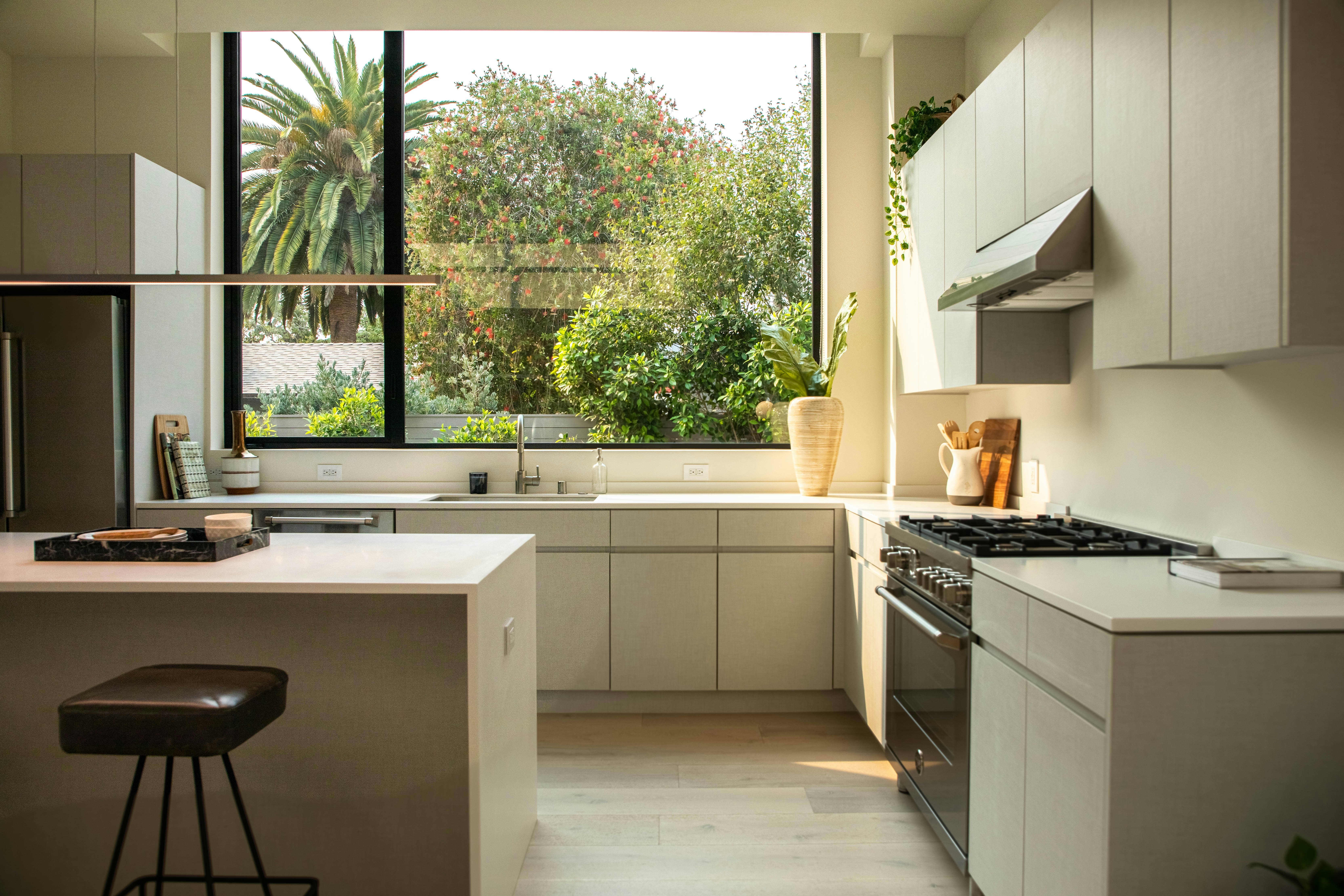 Modern luxury kitchen with garden view