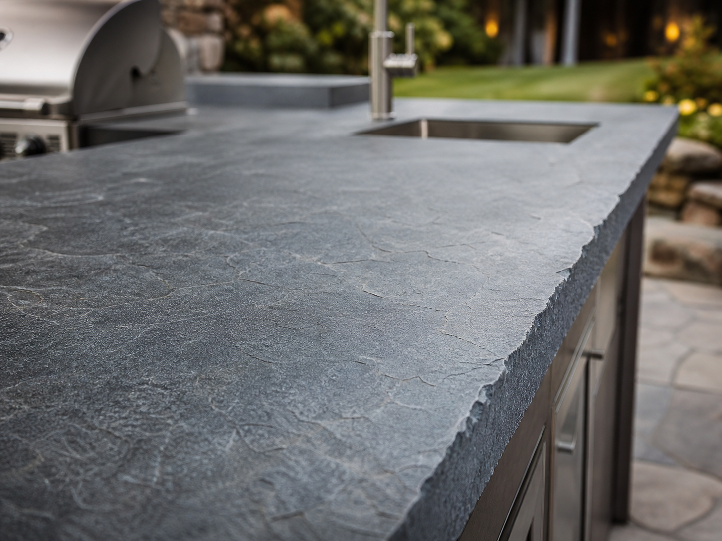 Bluestone countertop - dark gray natural stone with cleft edge