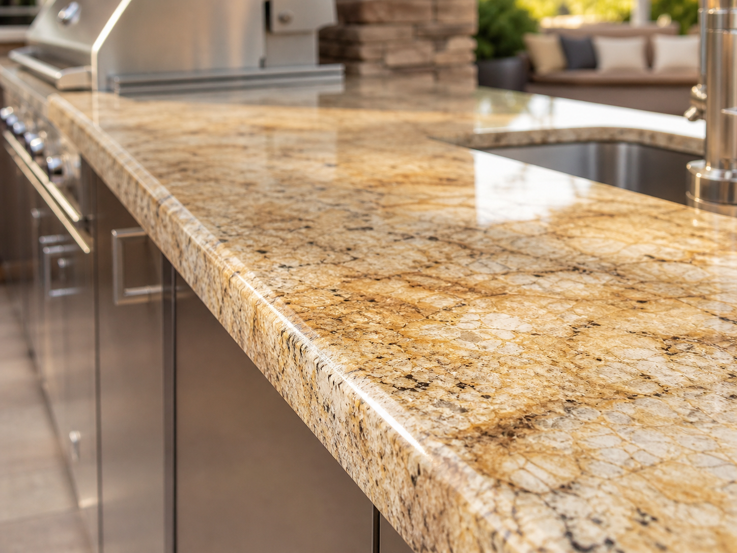 Gold granite countertop - warm honey tones with dark flecks