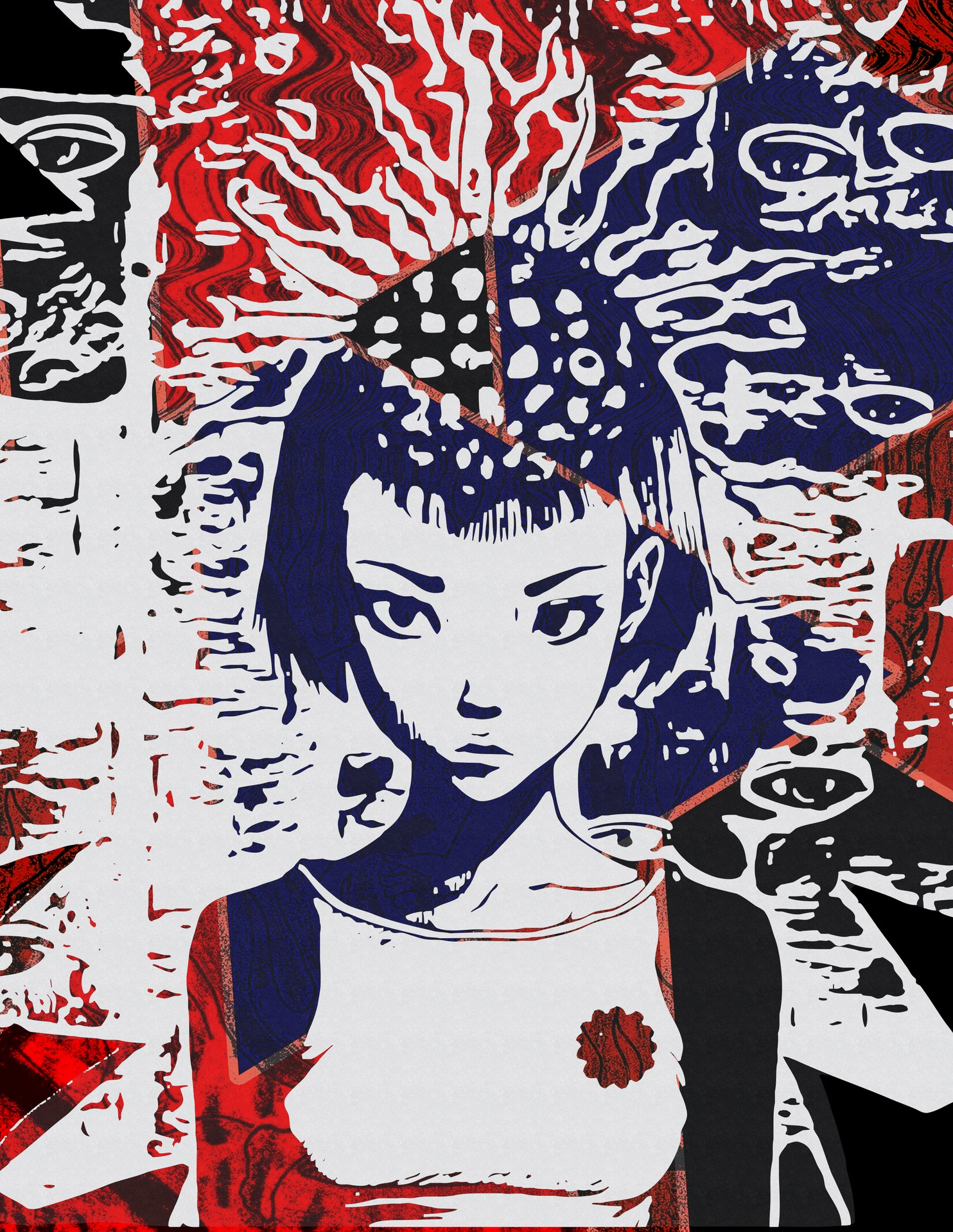 Front-facing portrait with brain pattern