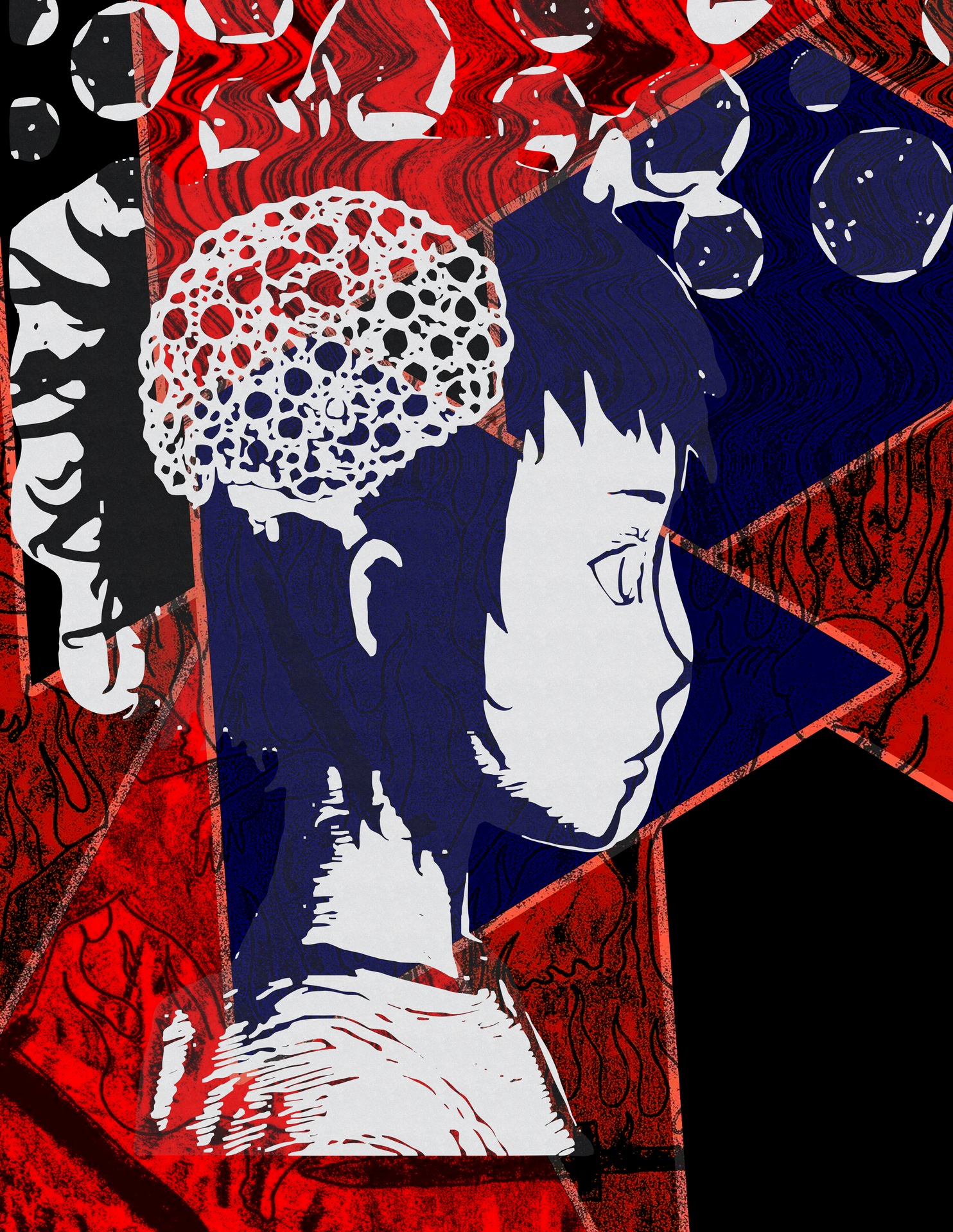 Profile portrait with geometric brain pattern