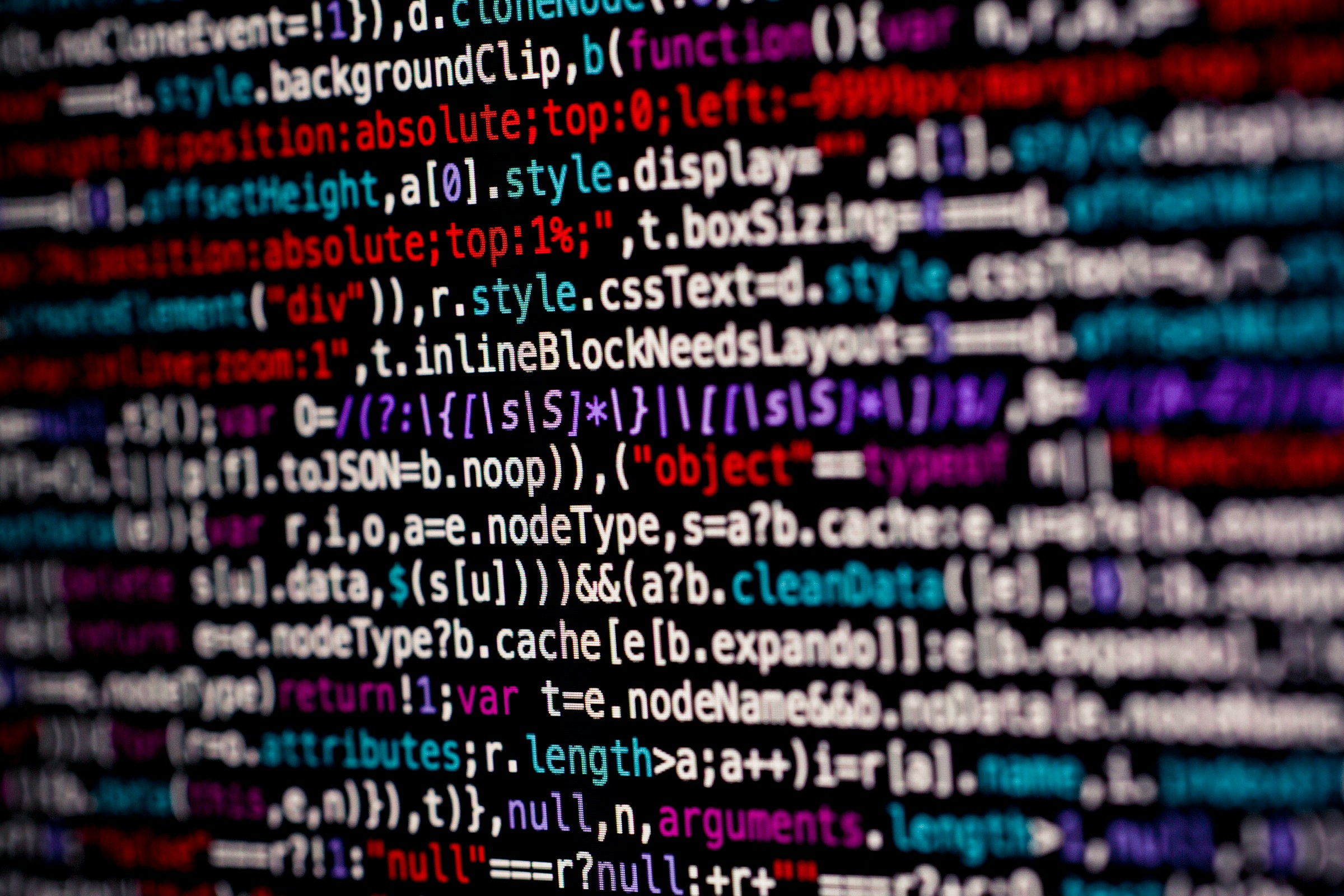 Colorful programming code syntax on screen