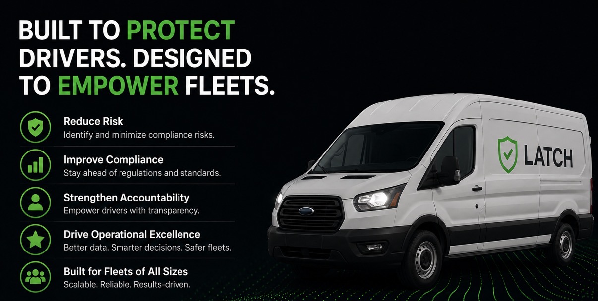 LATCH fleet vehicle with branded van showing the compliance platform in action