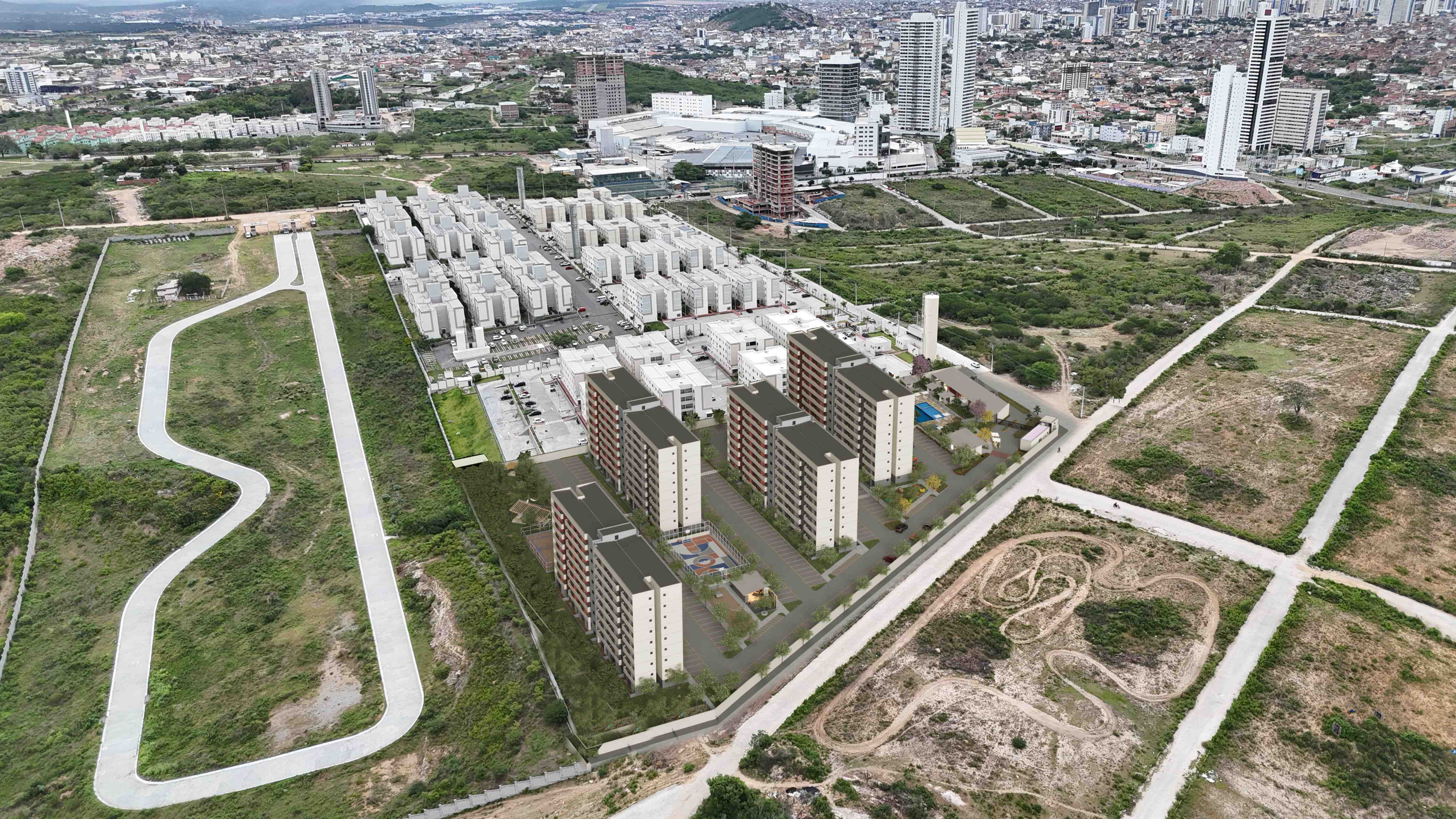 Vista aérea do Ventana Shopping Indianópolis em Caruaru, mostrando a inserção urbana