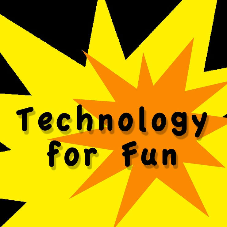 Technology For Fun logo featuring a yellow and orange starburst design