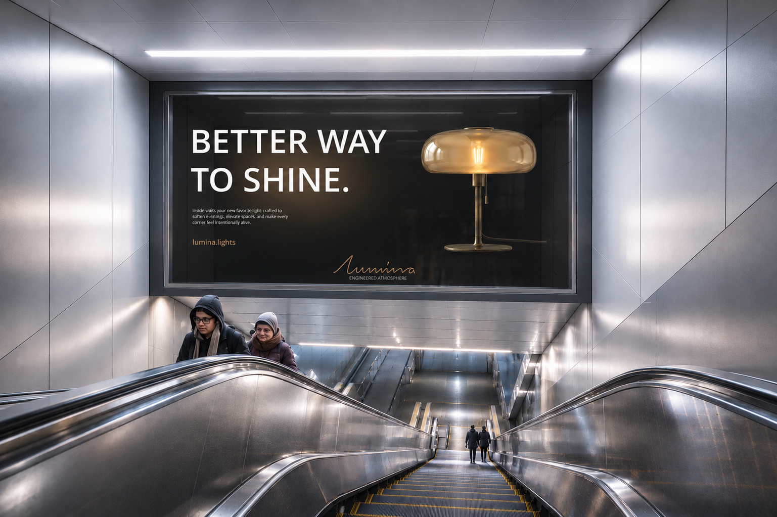 Lumina-Leuchtwerbung in einer modernen U-Bahnstation
