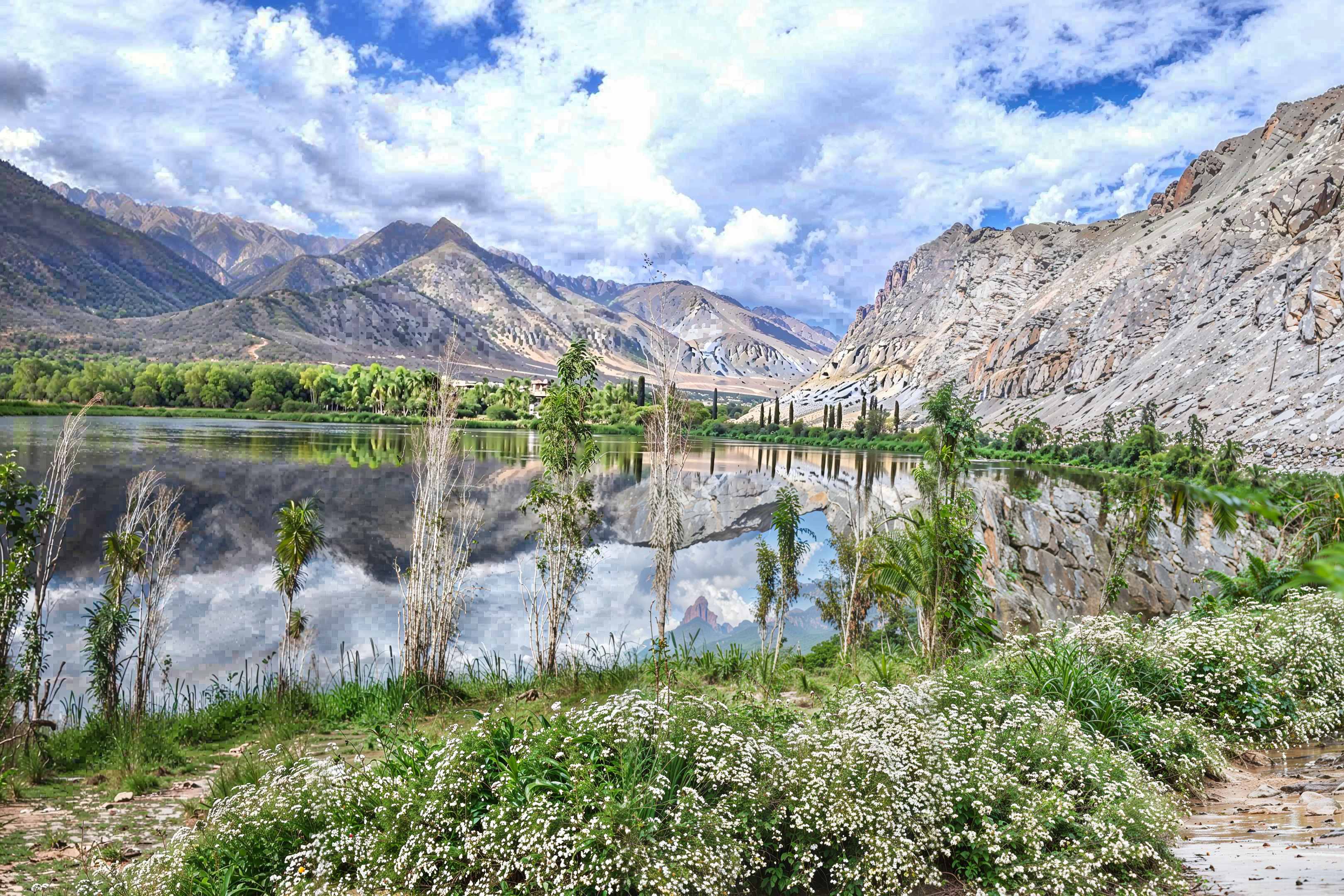 Mountain lake with reflections