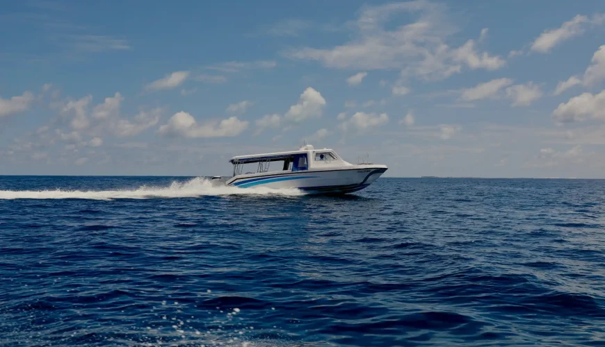 Speedboat transfer on the ocean near the Maldives airport