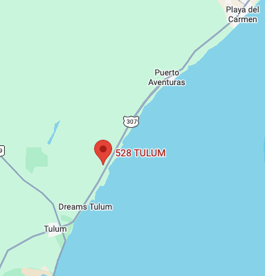 Mapa de ubicacion de 528 Tulum en Chemuyil, entre Playa del Carmen y Tulum