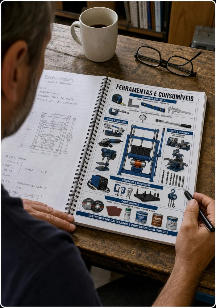 Ferramentas e consumíveis no caderno