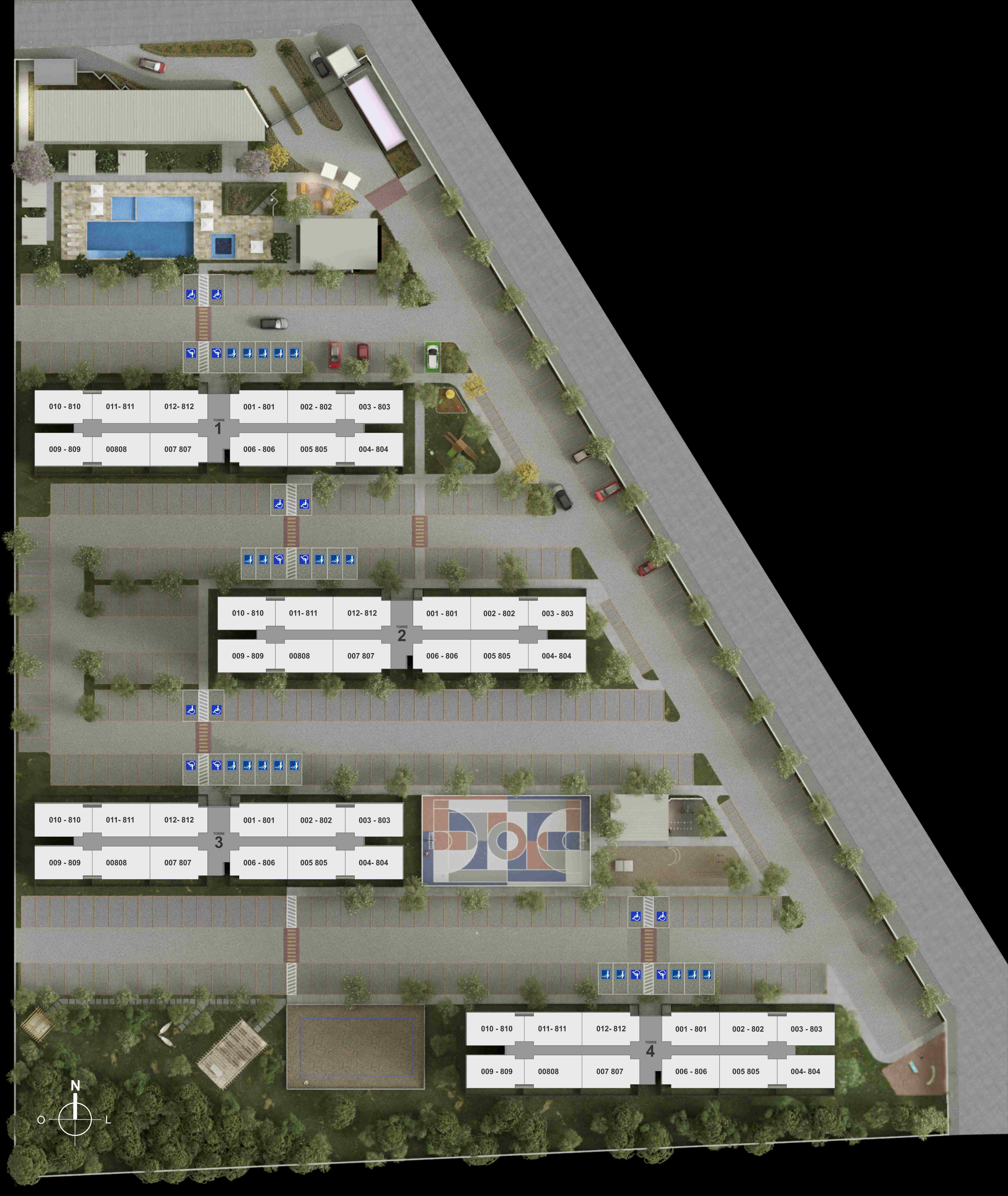 Masterplan do Ventana Shopping Indianópolis com as quatro torres e áreas comuns