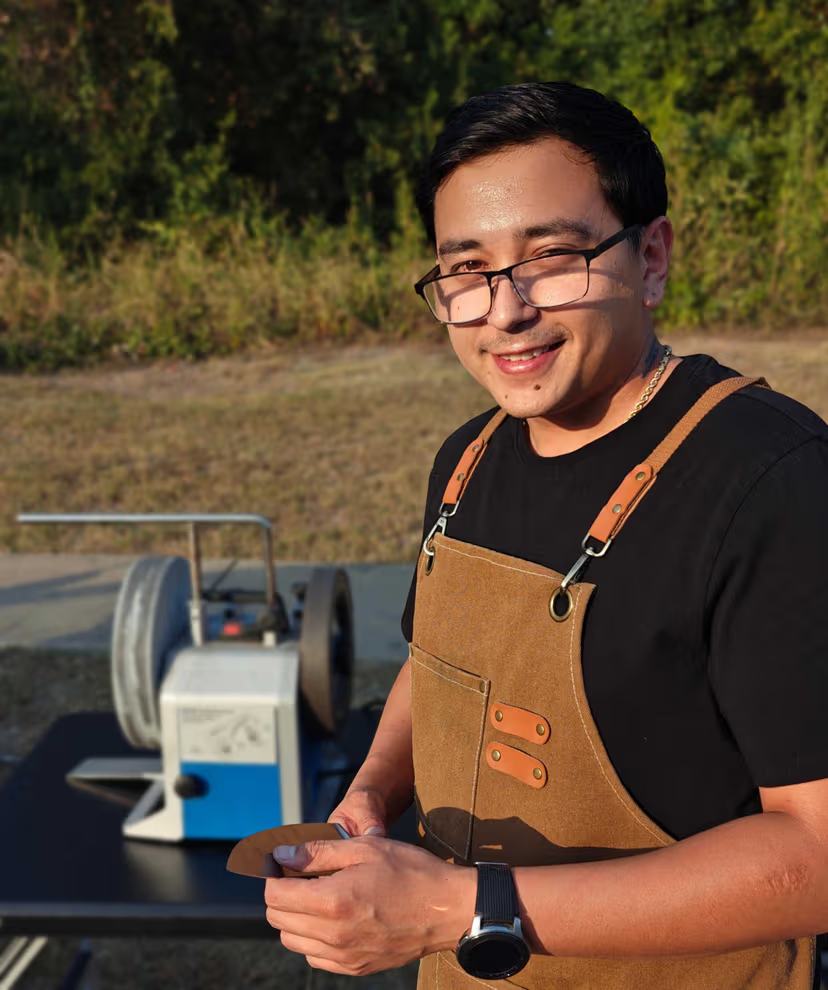 Michael at his sharpening station