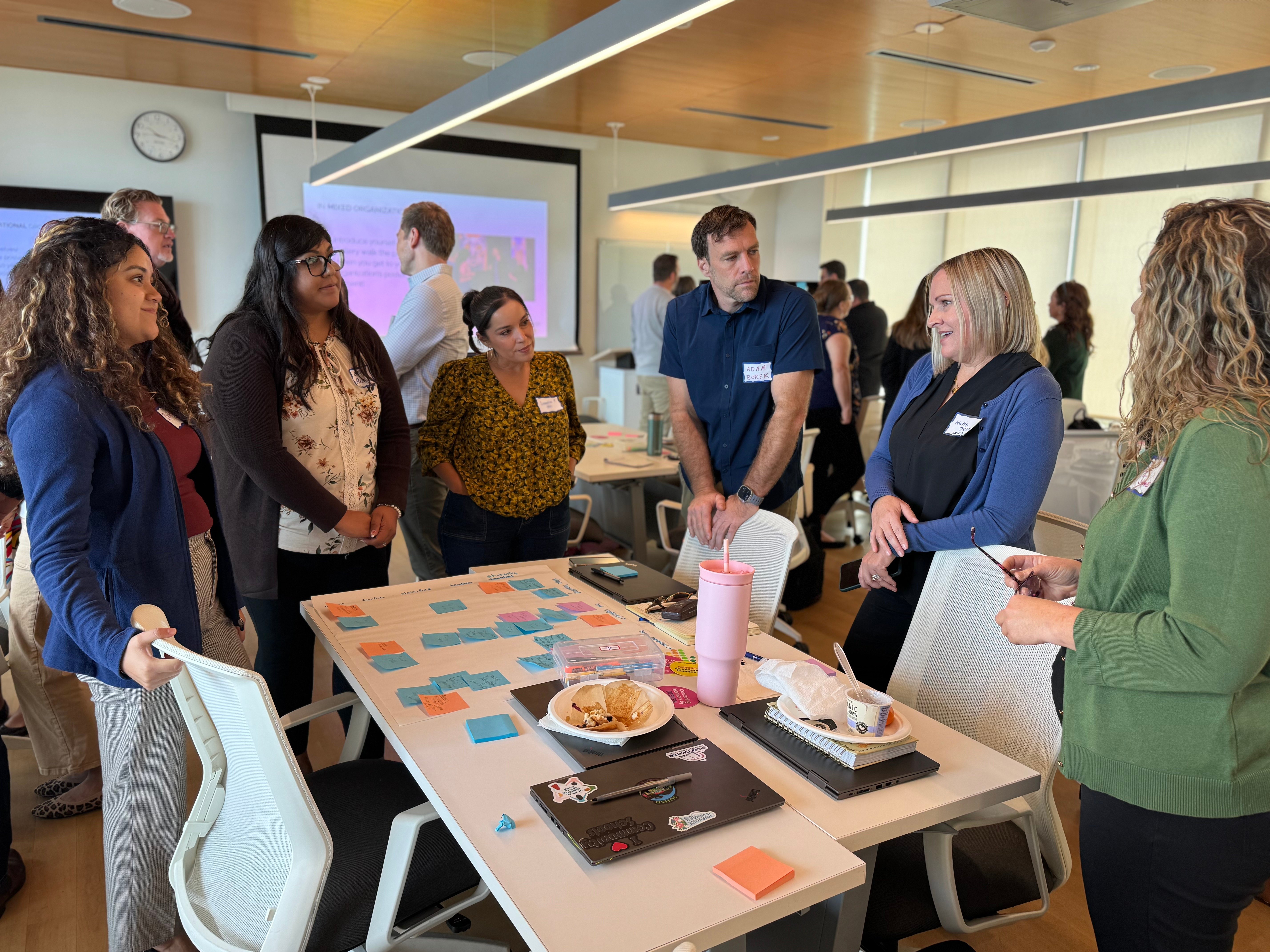 Group reviewing planning materials
