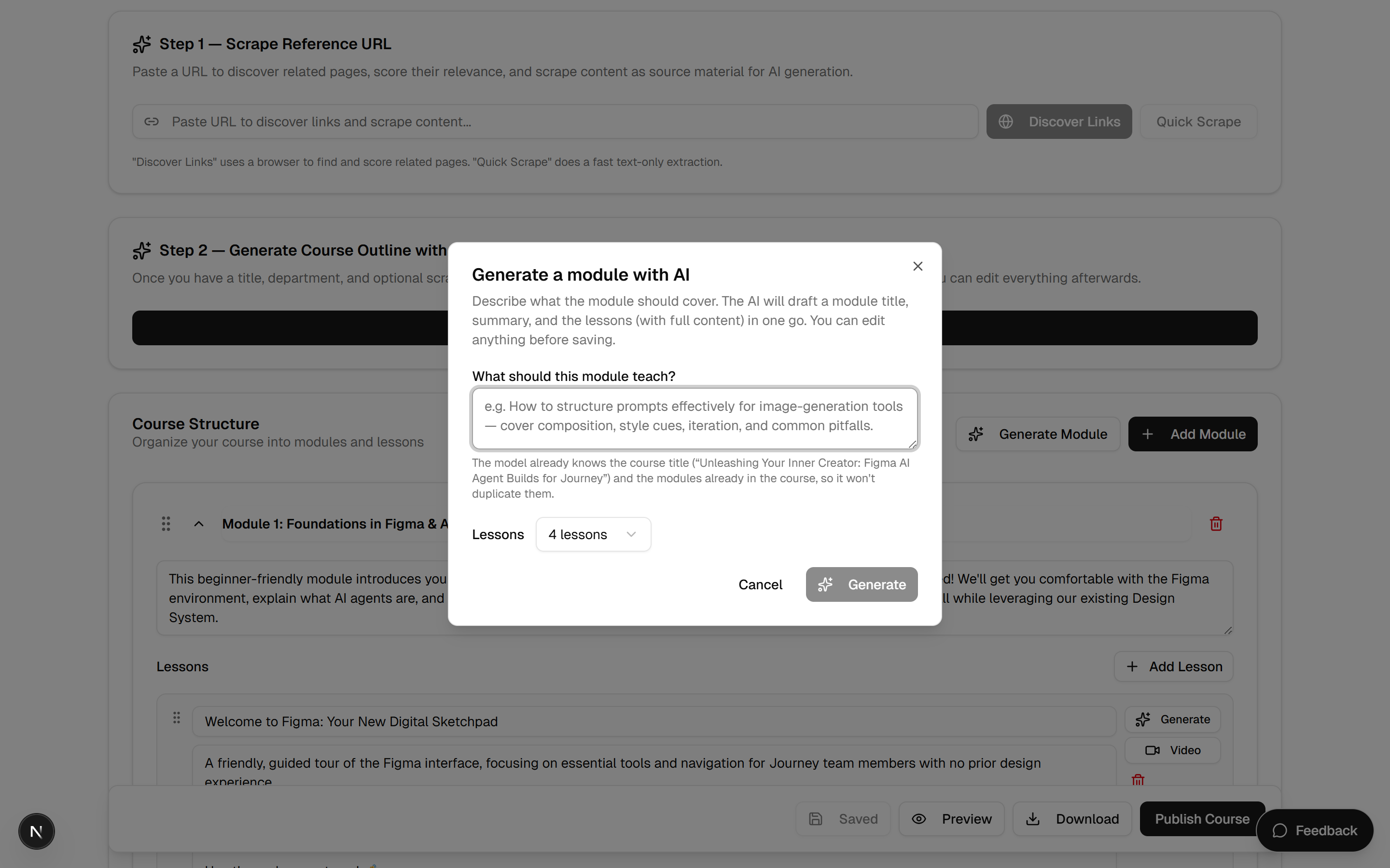 The Generate Module dialog