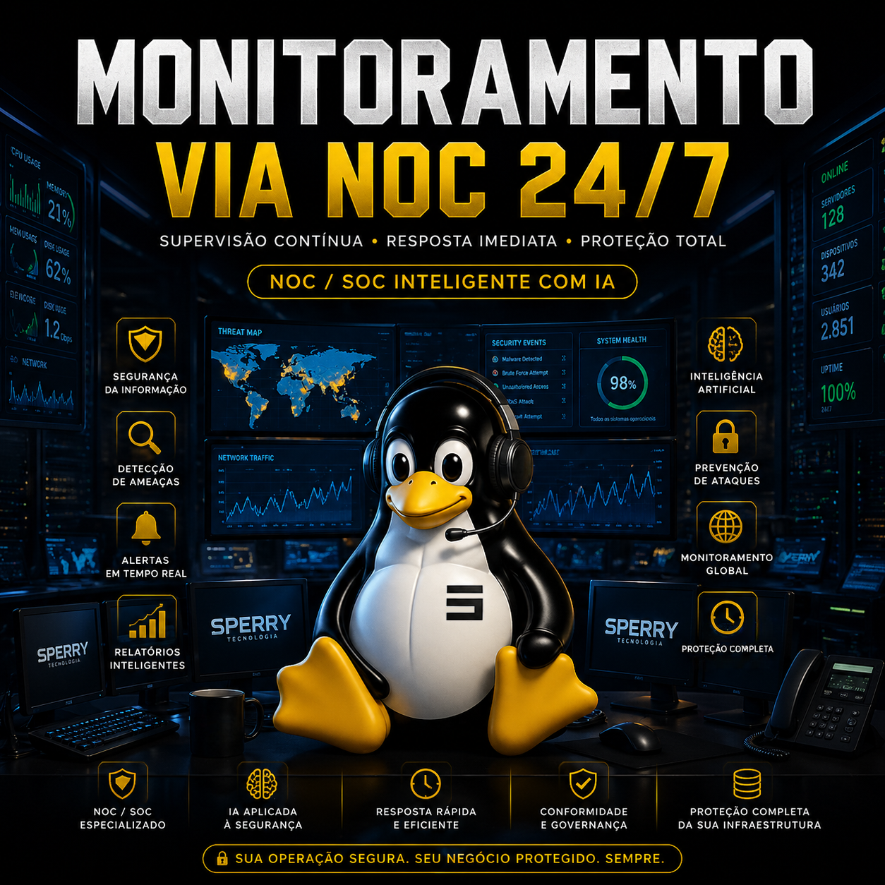 NOC/SOC 24/7 com Inteligência Artificial - Sperry Tecnologia