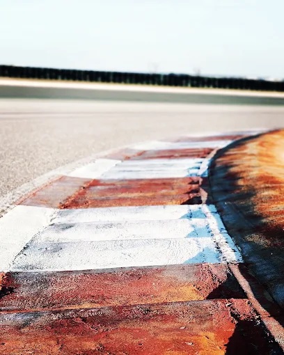 Rood-wit-blauwe kerbstones in een bocht op het circuit