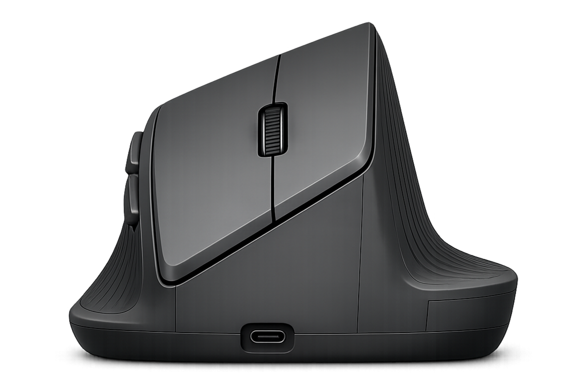 Forma ergonomic mouse front view showing USB-C port and vertical design