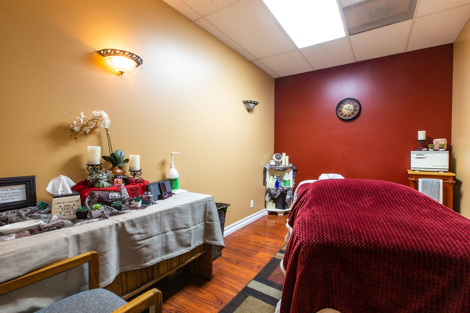 Relaxing massage therapy treatment room