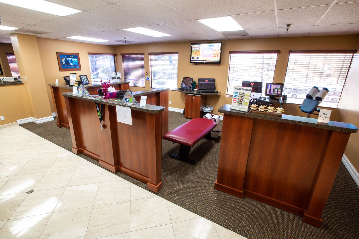 Main reception area with multiple treatment stations