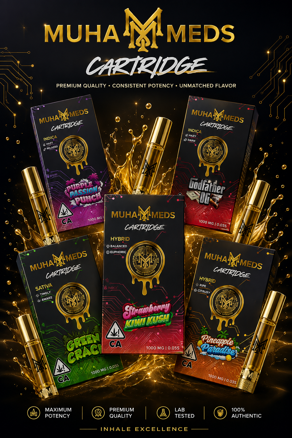 Complete Muha Meds product collection prepared for discreet, tracked delivery