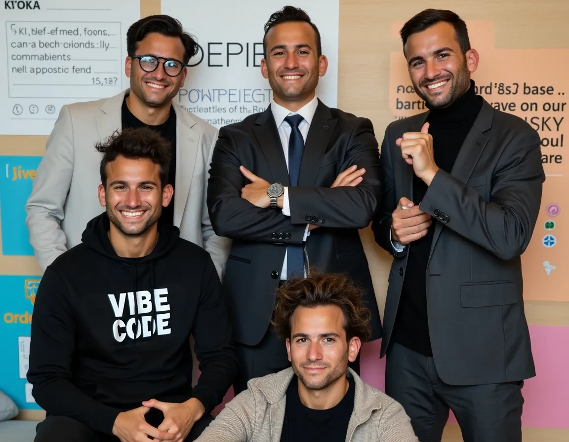 Team of identical people in different roles - the ultimate corporate masquerade