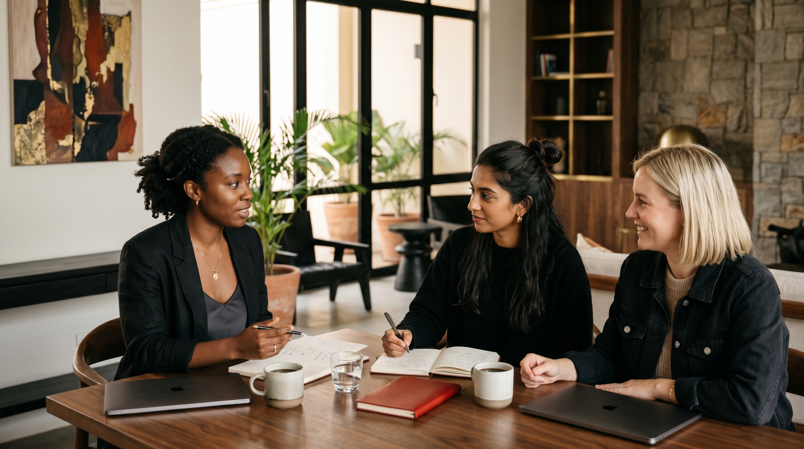 Three entrepreneurs in conversation