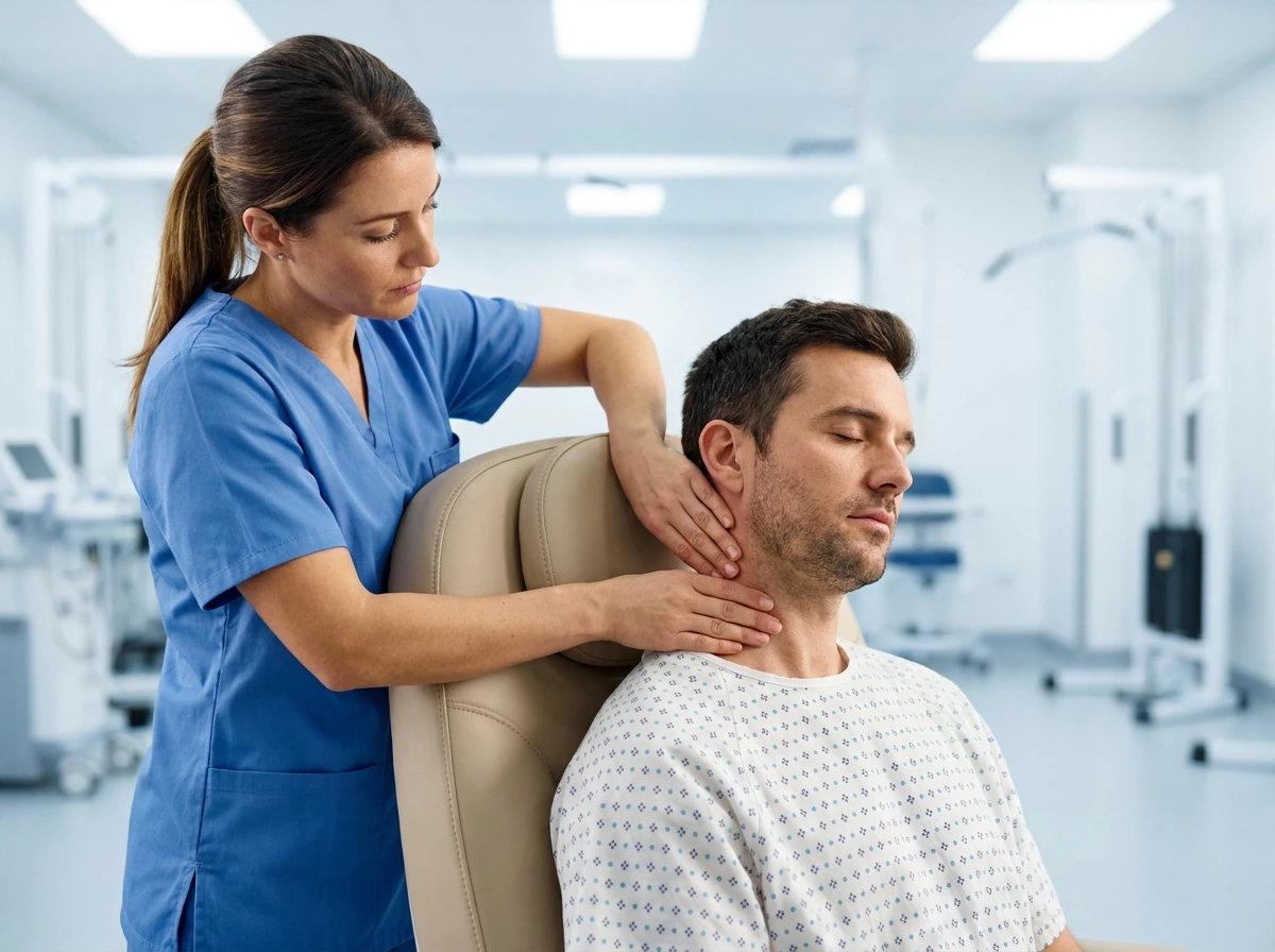 Chiropractor treating patient with neck pain