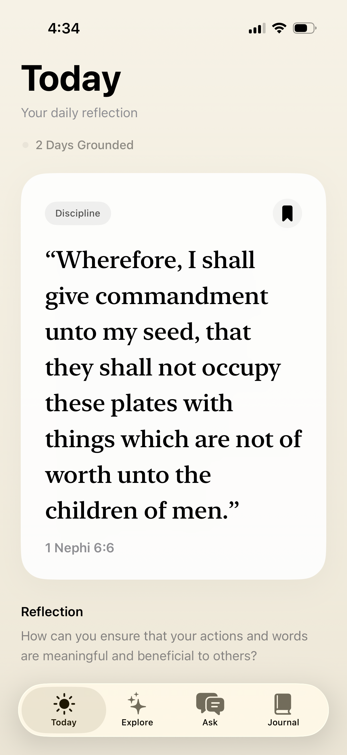Nephi app Today screen
