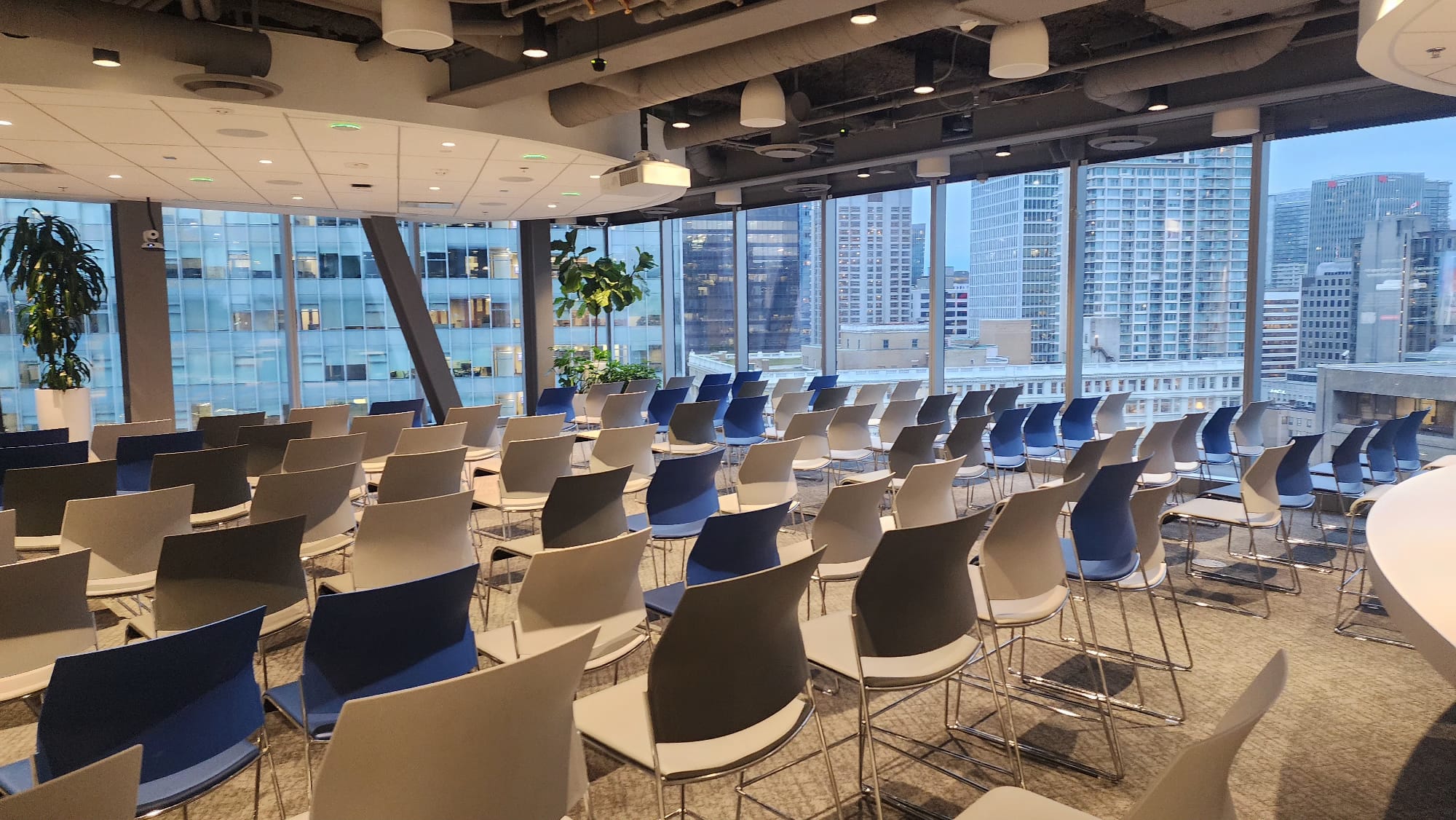 Modern meeting space with city view